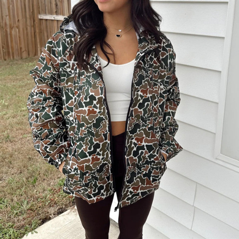 The Ultimate Camouflage Long Sleeve Zipper Rain Jacket for Women